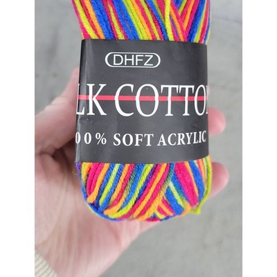 DHFZ Milk Cotton 100 Percent Soft Acrylic Yarn Rainbow Striped Craft Knitting