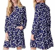 J. Crew Navy Floral Long Sleeve Tiered Ruffle Dress In Scattered Peony Size M