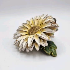 Sunflower Enamel Hinged Trinket Box W Magnetic Closure