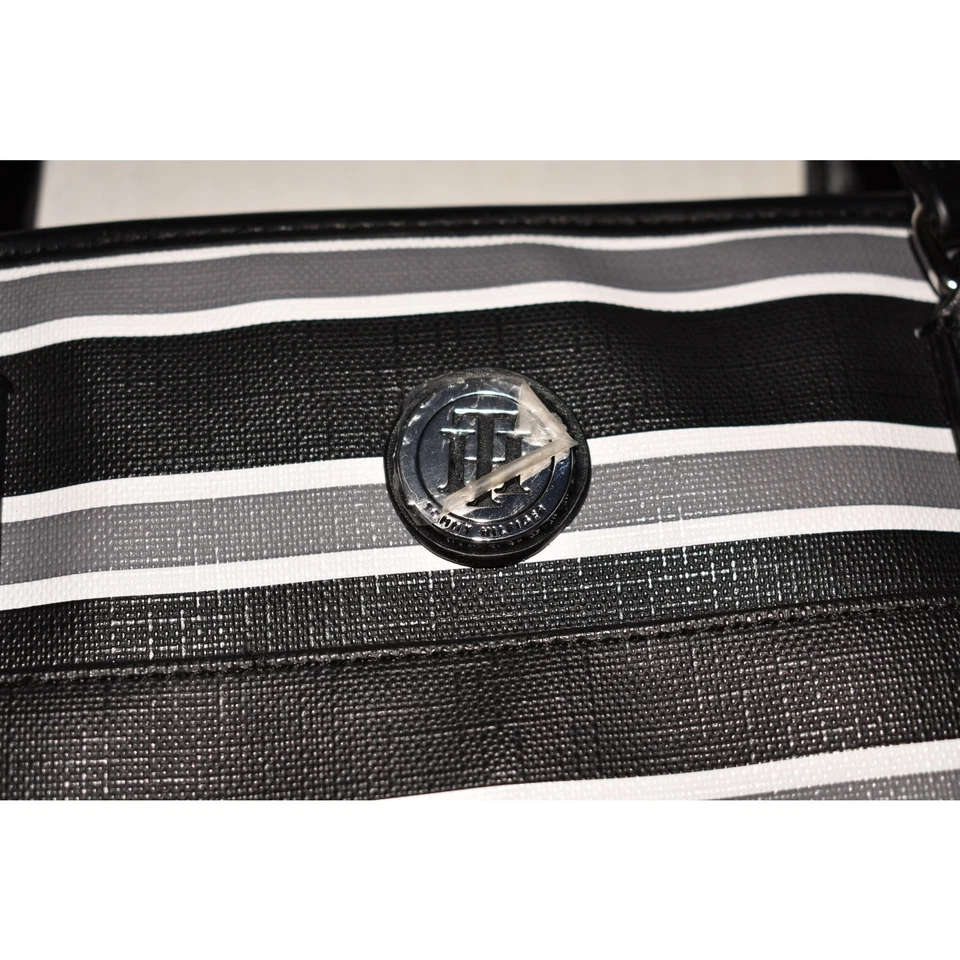 TOMMY HILFIGER NEW $118 Textured Black White Striped Large Tote 12" X 18" - Image 3 of 4