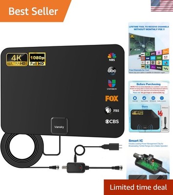 Crystal Clear 1080p Indoor Digital Antenna, 120 Channels, Detachable Amplifier