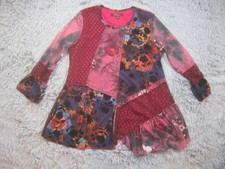 Caleaas Dress Womens Large Boho Patchwork Floral Tunic Bell Sleeve Ruffle Hem