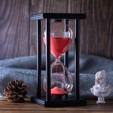 Hourglass Timer with Red Sand, 60 Minute Wooden Frame Sand Timer, Creative Handc