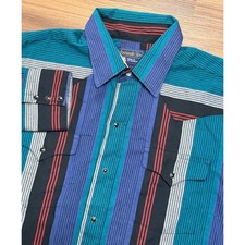 VTG Panhandle Slim Mens Western Pearl Snap Shirt Striped Made in USA Sz 17.5x36