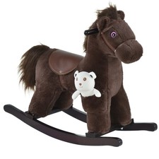 Kids Plush Ride-On Rocking Horse with Bear Toy,Children Chair with Soft Plush
