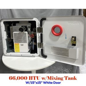Used RV Tankless Water Heater 3.6 GPM 66,000 BTU w/Mixing Tank 15x15 Door