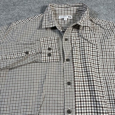 Uniqlo JW Anderson Button Down Shirt Mens M Brown White Gingham Asymmetrical