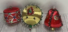 Vintage Lot of 3 HANDMADE BEADED SEQUINED PUSH PIN CHRISTMAS ORNAMENTS