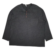 TAOHUADAO Grey T Shirt Tee Henley Long Sleeve Cotton Mens XXL