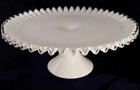 Gorgeous Fenton Milk Glass "Silver Crest" Ruffled Top 13" Cake Plate Footed