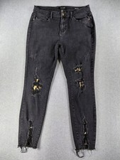 Judy Blue Women's Jeans Size 11/30 Black Skinny Animal Print Distressed Raw Hem