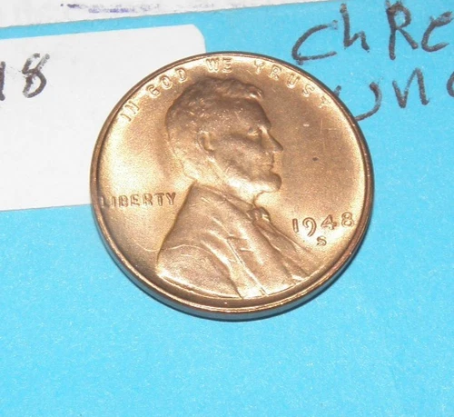 1948 S       LINCOLN WHEAT CENT   CHOICE RED UNCIRCULATED  #5