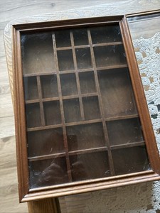 Vintage Wood Wall Display Case Trinket Shelf Glass Collector Cabinet 16.5” x 12"