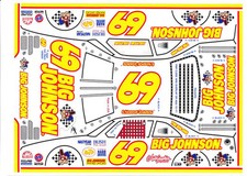  69 E. Normus Big Johnson Yellows s 1/43rd Scale Slot Car Waterslide Decals