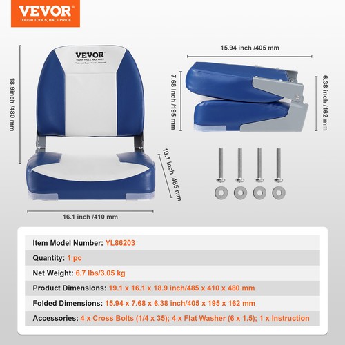 VEVOR 2X Folding Boat Seats Low Back Marine Seating Set All Weather Swivel Chair - Picture 7 of 12