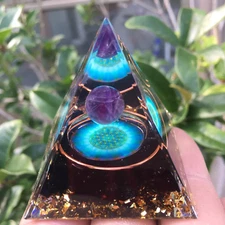 Energy Pyramid Natural Amethyst Ball Reiki Healing Chakra Tool Orgonite Crystals
