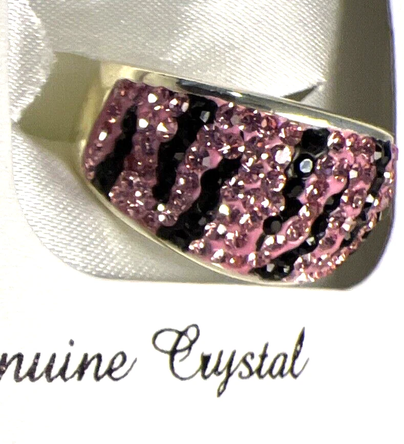 Anel de cristal pavê de zebra rosa e preto folheado a latão tamanho 7 INCRÍVEL! - Imagem 3 de 4