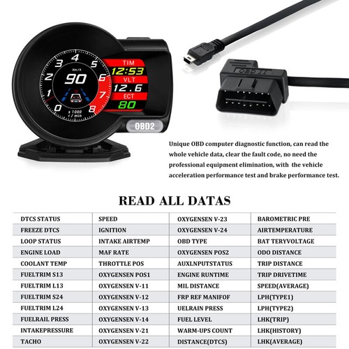 Car Head Up Display OBD2+GPS Speedometer Speed Alarm Water Oil Temp Loop Status - Picture 4 of 12
