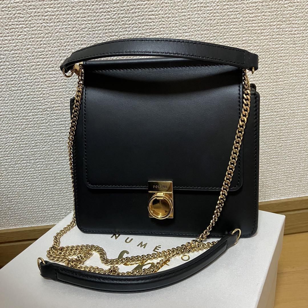 Polene Shoulder Bag Numero Sept Mini Black Leather W7xH6 Polene Shoulder Bag Numero Sept Mini Black Leather W7xH6