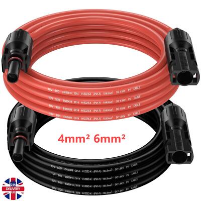 Solar Panel PV Cable DC Rated Black/Red 6mm²/4mm² Insulated Solar Wire ...