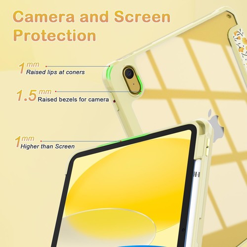 iPad 11"/10.9" Case Gen 11/10 – Yellow Floral Slim Cover w/ Stand & Clear Back - Picture 8 of 8