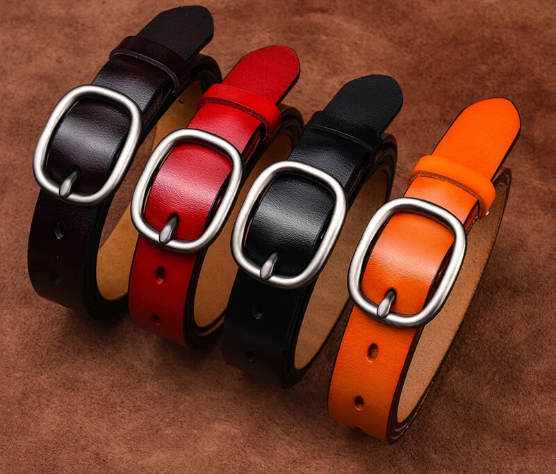 Women's Leather Belt 2.8cm Natural Cowhide Solid Alloy Buckle Thin Belt Female