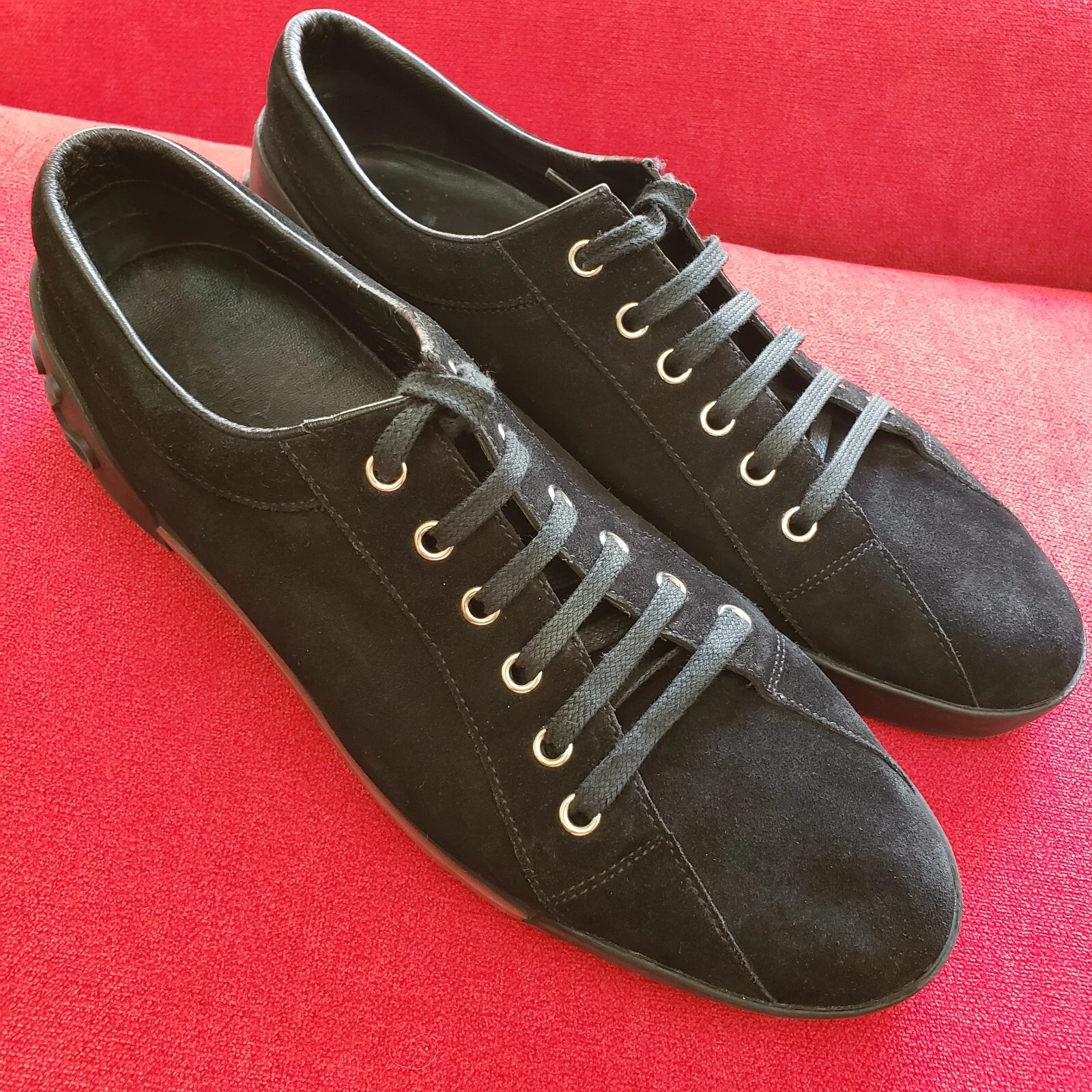 Auth Gucci chaussures d'entraînement noires baskets cuir daim logo écrit 281017 pointure 8,5