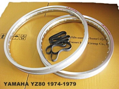 Fit YAMAHA YZ80 A/B/C/D/E/F 1974-1979 F&R ALLOY WHEEL RIM SET SILVER+RUBBER [mi]