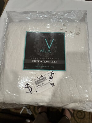 Villa Home Collection Queen Quilt Linen Queen Cressida White Shell 100% Linen