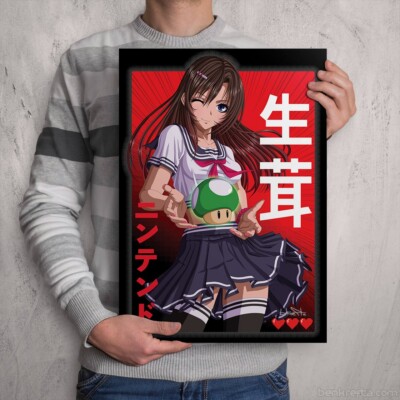 NINTENDO GAMER GIRL MANGA KUNSTDRUCK - Signiertes Wandbild - Japanisches Anime Poster