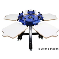 TECHTONGDA 5 Color 5 Station Double Rotating Screen Printing Press Machine DIY