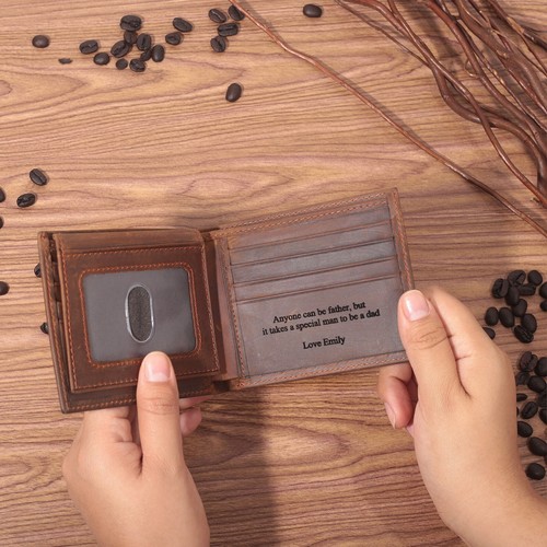 Cartera de cuero genuino doble pliegue para hombre ID de tarjeta de crédito, billetera personalizada - Imagen 8 de 9