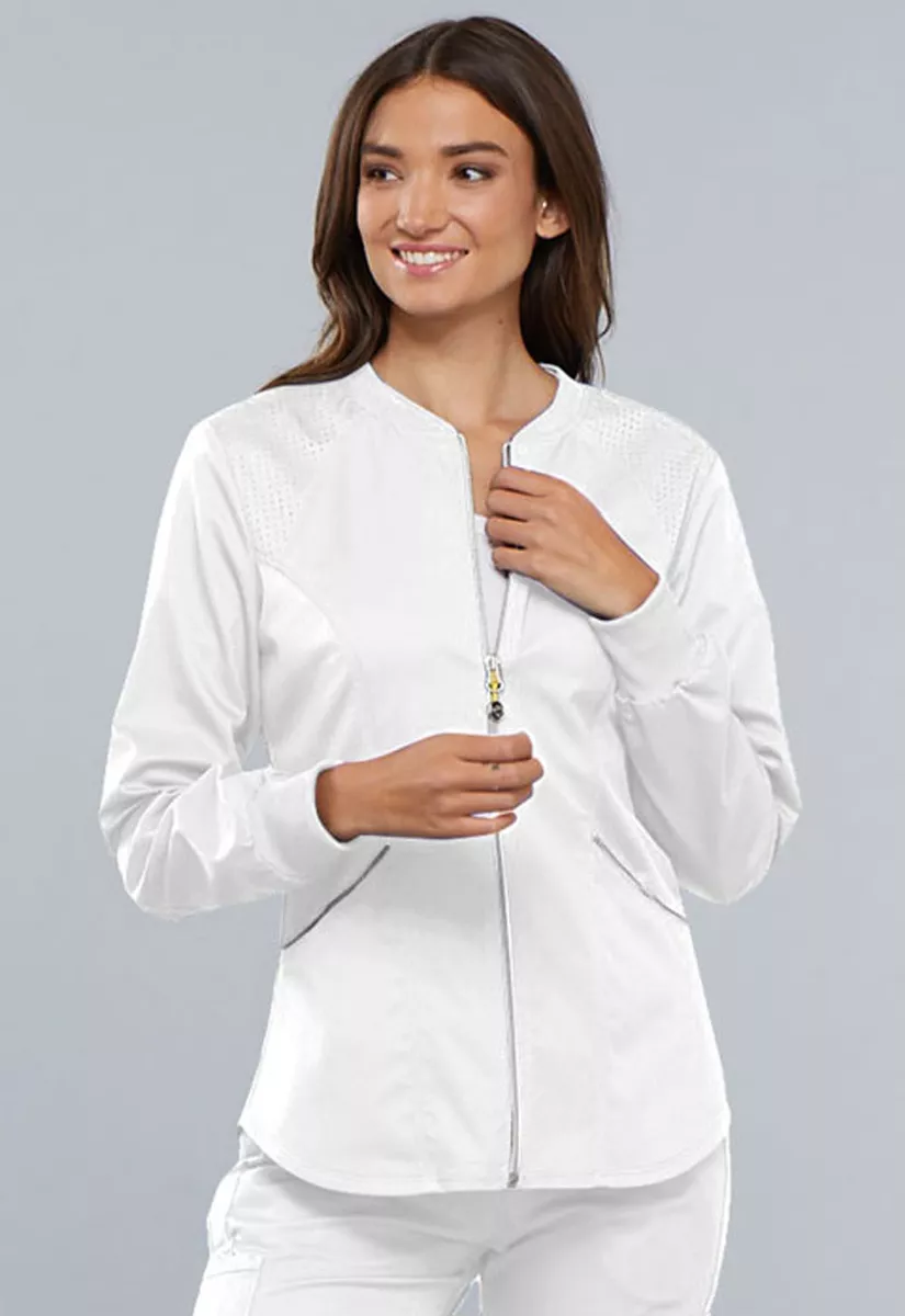 White Cherokee Scrubs Luxe Sport Zip Front Warm Up Jacket CK300 | eBay