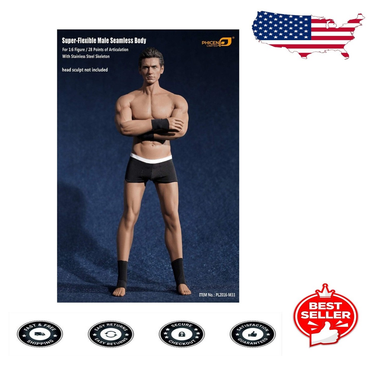 SUPER FLEXIBLE FIGURE 【PL2016-M33】 Amazon.com: Phicen 1/6 Scale Super Flexible Male Muscular
