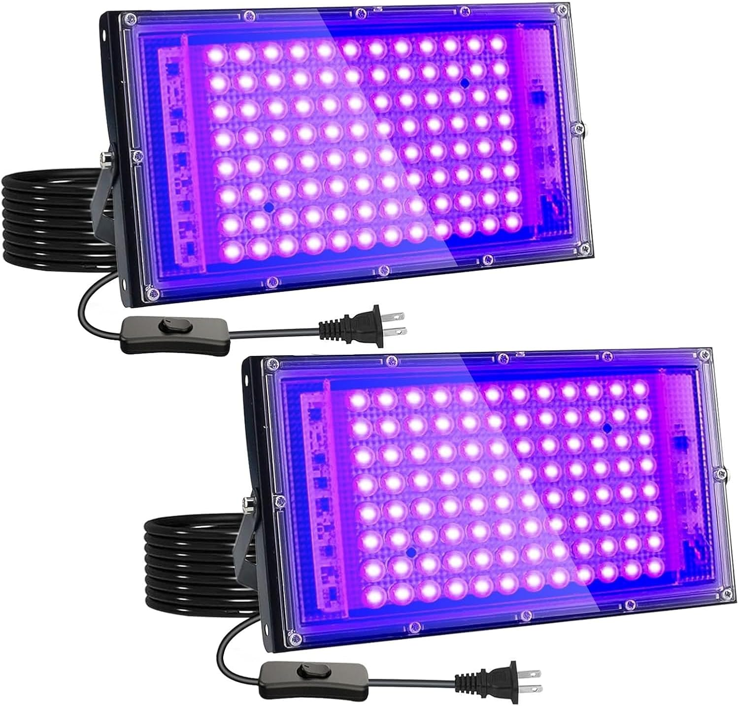2 Pack 100W UV Black Light, Black Lights for Glow Party, IP65 Waterproof Black L