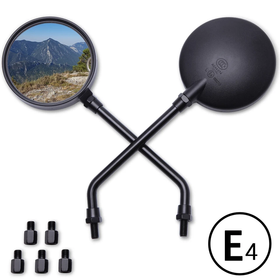 Espelhos retrovisores redondos pretos universais para motocicleta Kawasaki KZ Suzuki Scooter - Imagem 2 de 4