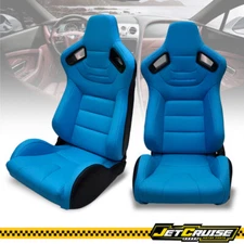Universal Reclinable Racing Seat + Dual Slider x2 PU Carbon Leather Light Blue