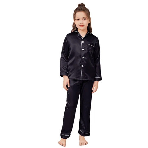 New Kids Boys Girls Silk Pajamas Long Sleeve Satin PJs Sets Nightwear Sleepwear - Picture 76 of 83