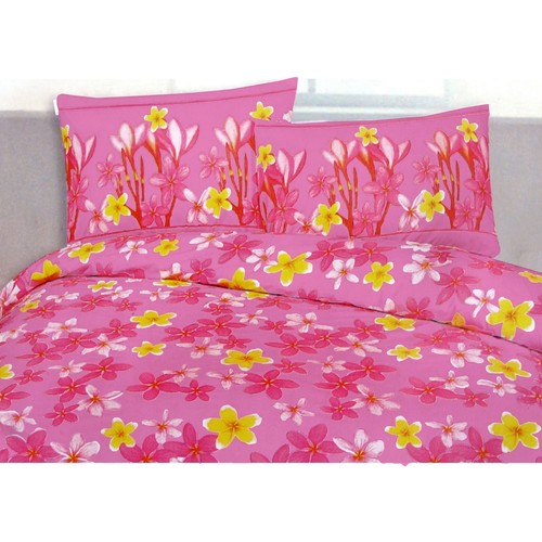 3 Pce 225TC Polyester Cotton Frangipani Jungle Pink Quilt Cover Set King - Picture 1 of 3