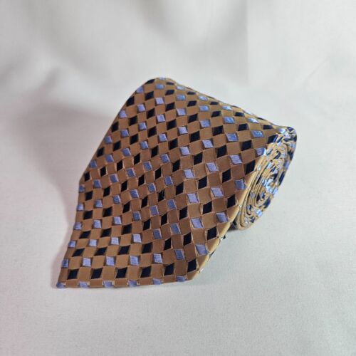 Geoffrey Beene 100% Silk Hand Made Tie Geometric Gold 4" x 57.5"