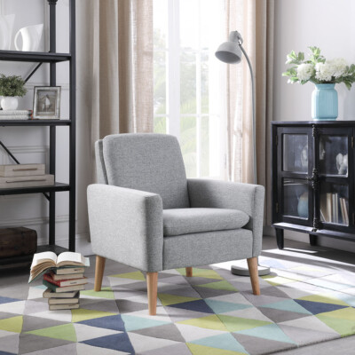 Modern Accent Armchair Single Sofa Gray Fabric Upholstered Living Room Leisure 