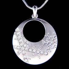 Engraved SNOWFLAKE Crescent Moon made with Swarovski Crystal Xmas Necklace Gift