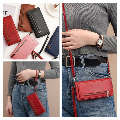 Shoulder Bag Holder Card Wallet Stand With Strap PU Leather Case Cover