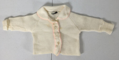 VINTAGE White Pink Baby Girl Sweater 12 Months Kn… - image 1
