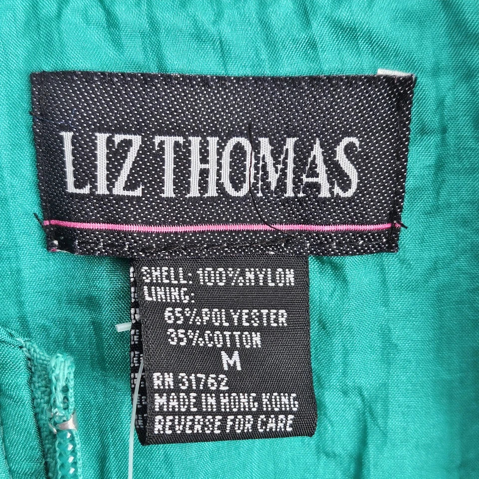 全新带标签复古 LIZ THOMAS 女式 M 绿色 80 年代尼龙衬里贝壳夹克 Deadstock  — 第 4/4 张图片