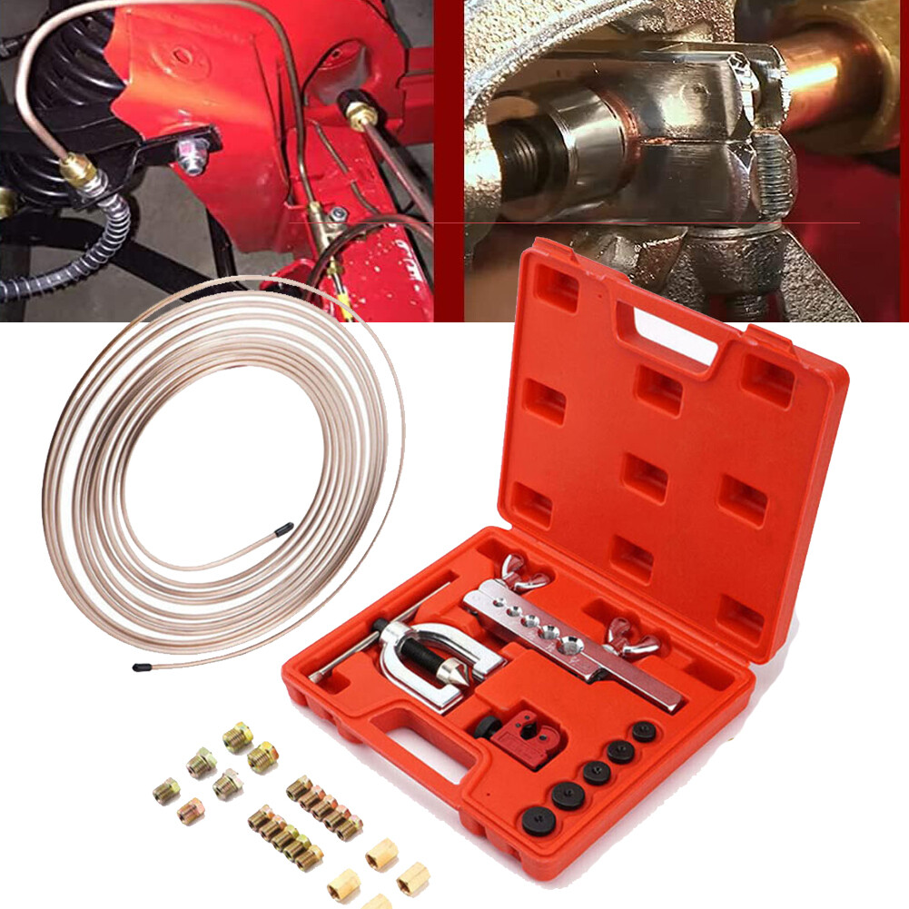 YAKEFLY 25ft Copper Coated Brake Line Kit With Fittings & Unions – 3/16 Inch, Includes Flaring Tool