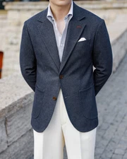 Casual Single-breasted Suit Men's Spring Flat Lapel Slim Fit Naples Drape Jacket