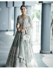 DESIGNER NET GREY LEHENGA CHOLI INDIAN BOLLYWOOD WEDDING PARTY PAKISTANI WEAR