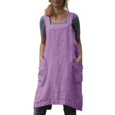 Cotton Linen Apron for women Cross Back Apron Pinafore Dress for Baking Cooki...