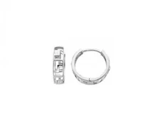 High Polish Real 14K White Gold 4mm Greek Key Huggies Snap Closure Hoop Earrings